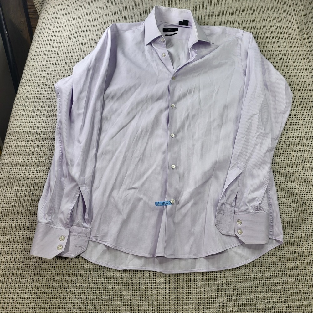 BOSS Dress Shirt Mens 15.5 34/35 Purple Regular Fit Striped Long Sleeve ButtonUp